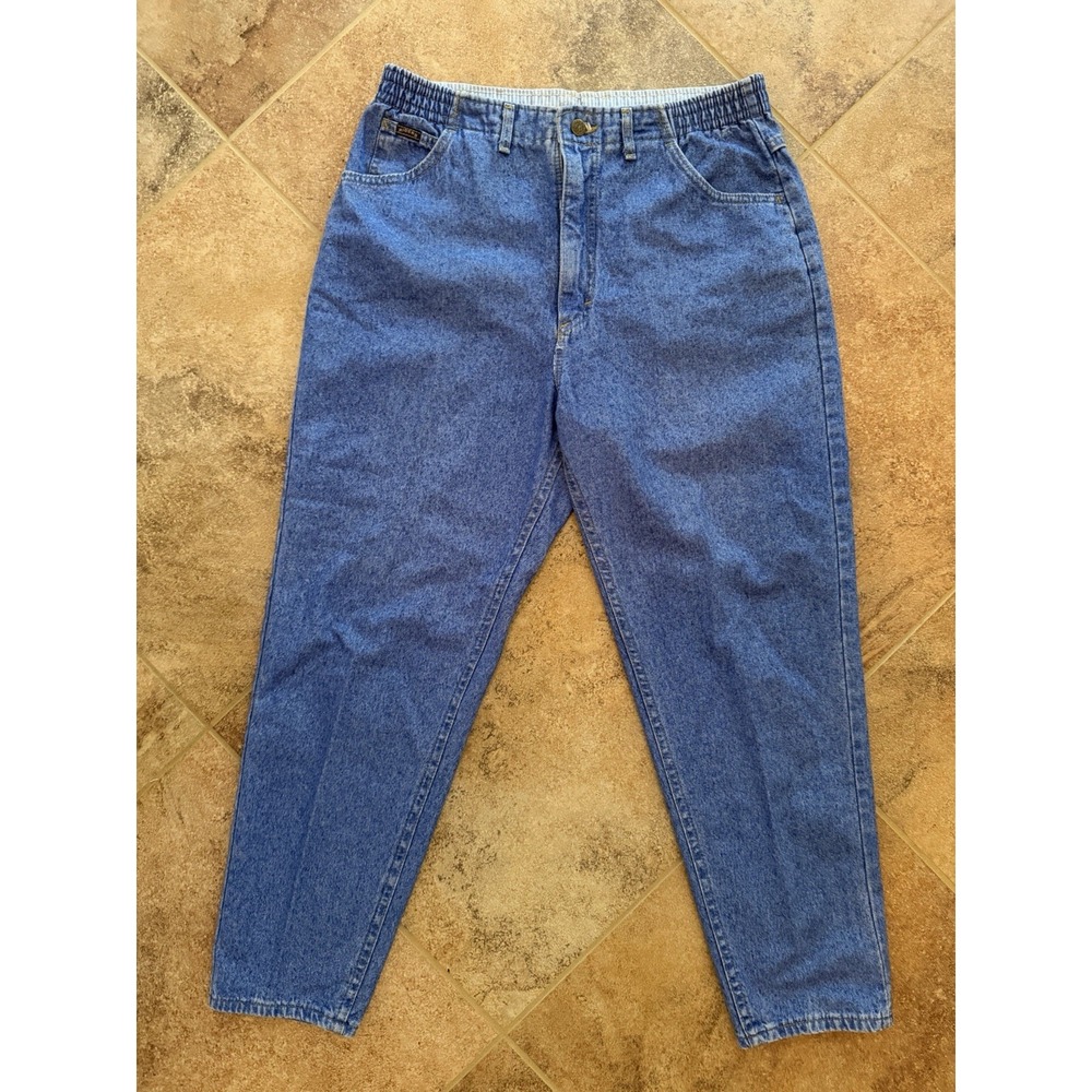 Vintage Denim Riders High Waist Elastic Denim Blue Mom Paperbag Jeans 16 Petite